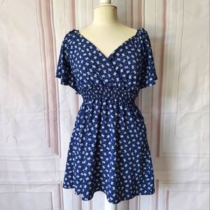 Altar'd State Blue White Floral Flutter Sleeve Mini Dress